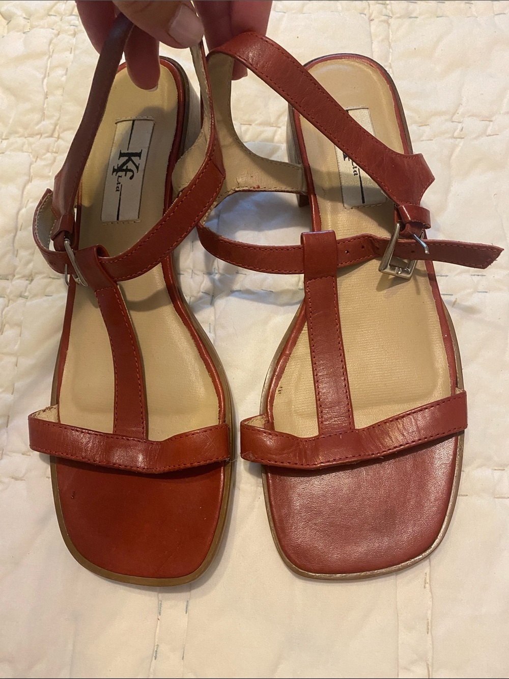 Vintage Women’s Red Leather T-Strap Sandals